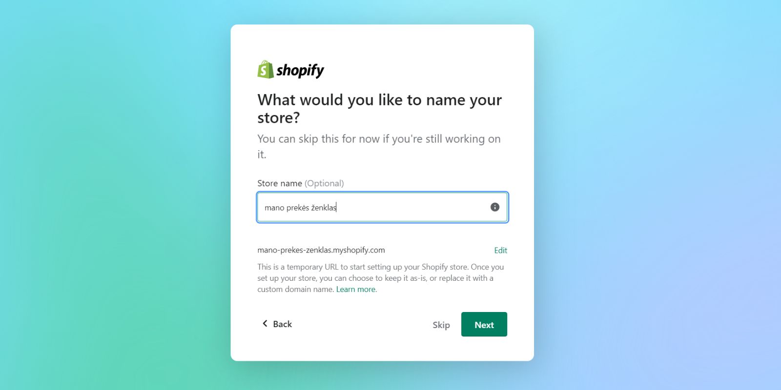 Shopify URL